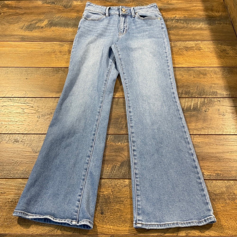 Just USA Womens 28 High Rise Flare Jeans Light Wash Blue Denim Stretch Boho